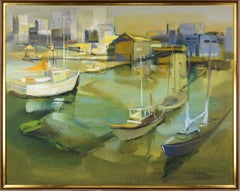 "City Harbor" Paysage marin d'Oakland de style Modernity à l'huile sur toile de lin