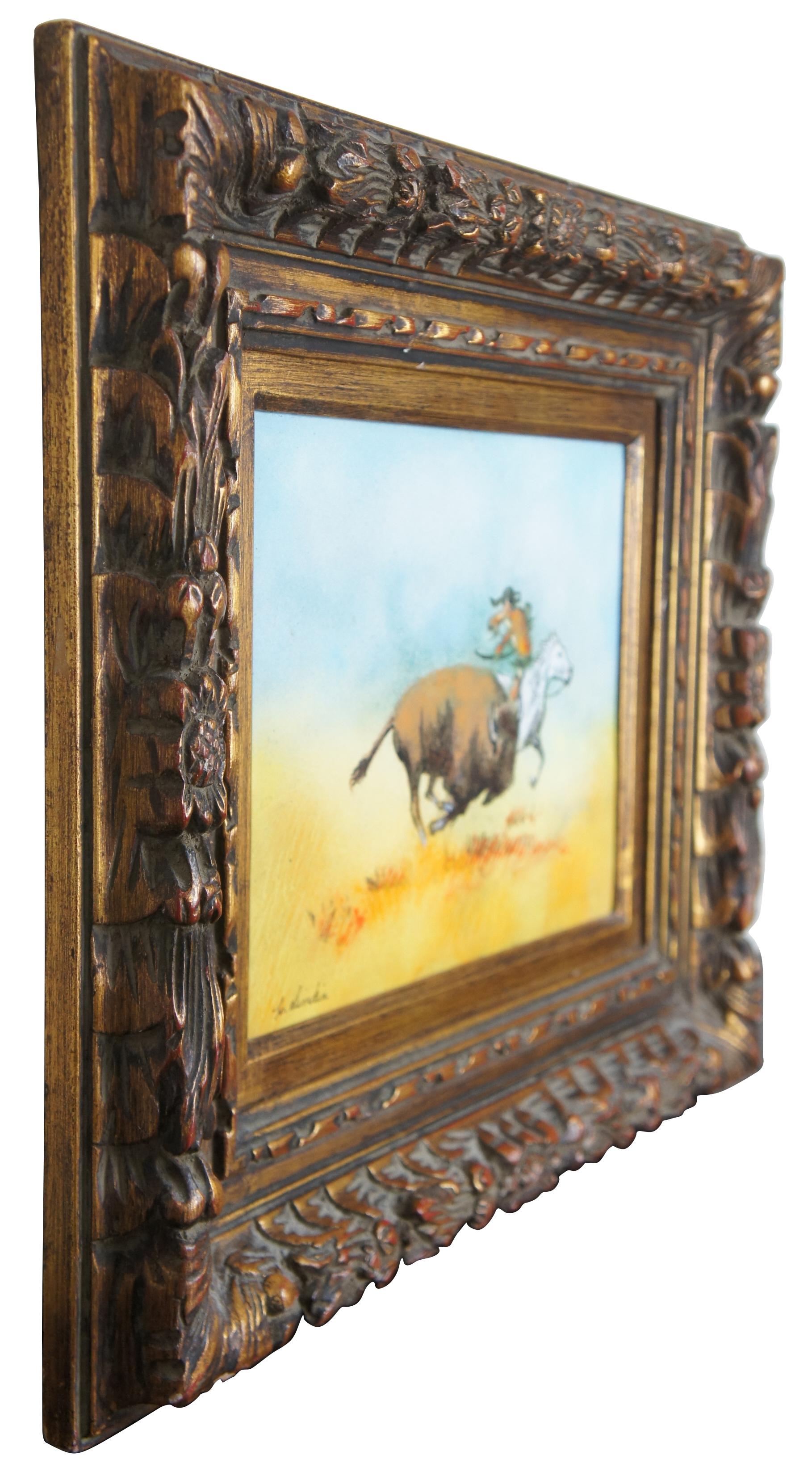 Expressionist Carol Simkin Enamel Copper Indian Buffalo Hunt Impressionist Landscape Painting