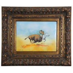 Carol Simkin Enamel Copper Indian Buffalo Hunt Impressionist Landscape Painting