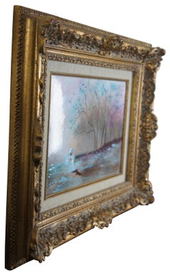 Carol Simkin Enamel on Copper Impressionist Forest Landscape Painting w Figure