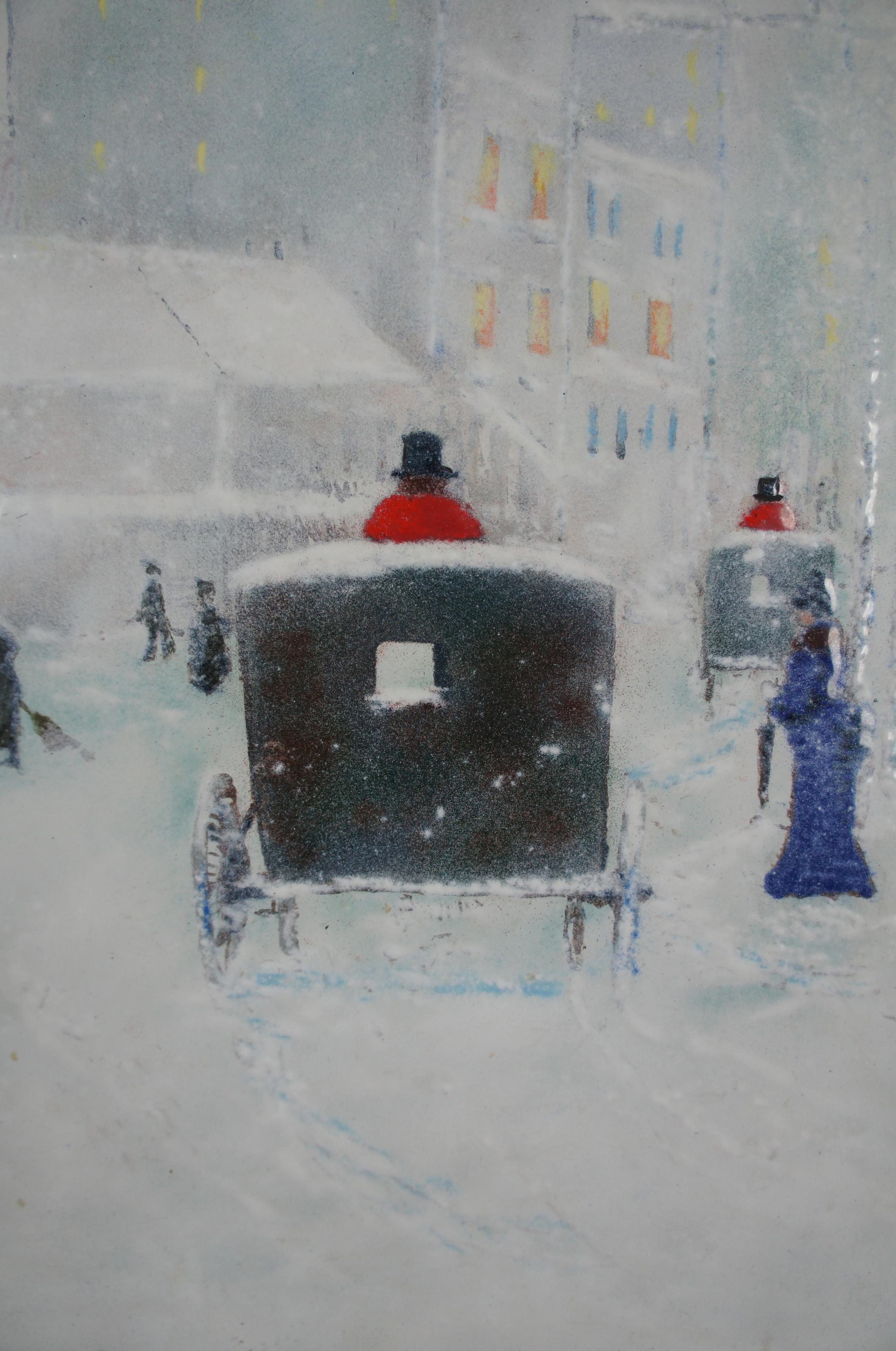 Carol Simkin Enamel on Copper Impressionist Winter Landscape Buggy Framed 2