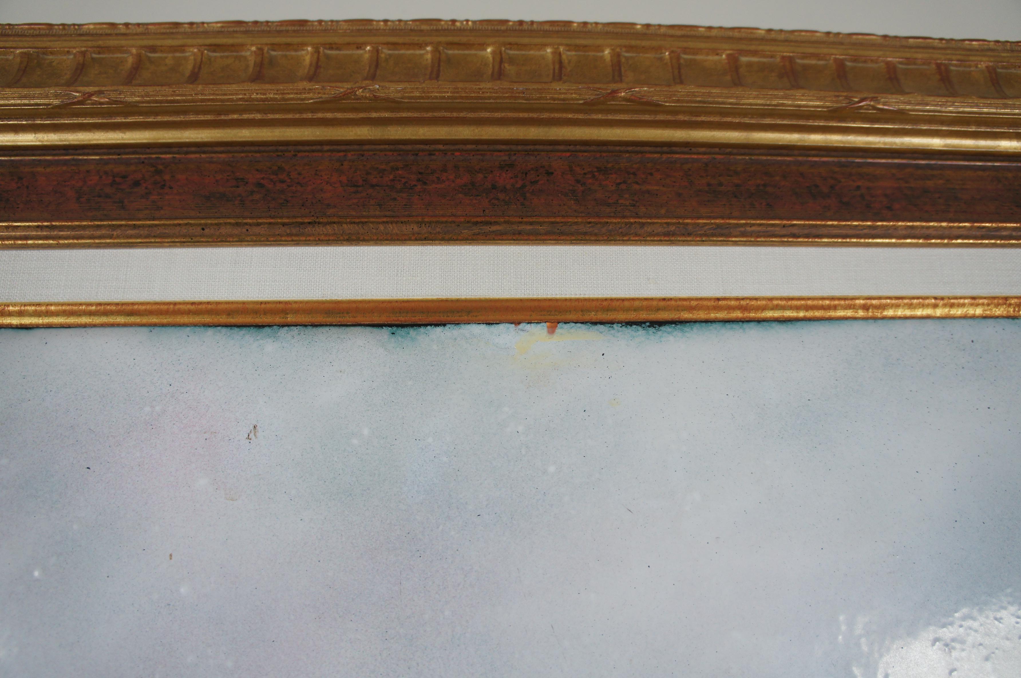 Carol Simkin Enamel on Copper Impressionist Winter Landscape Buggy Framed 3