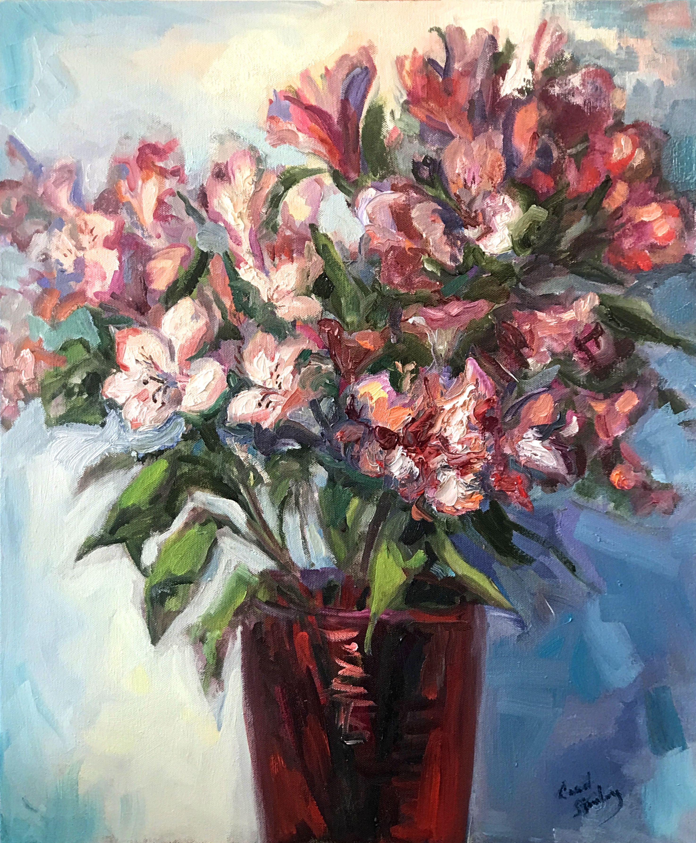 Romantic, sensual, lovely floral bouquet. :: Painting :: Impressionist :: This piece comes with an official certificate of authenticity signed by the artist :: Ready to Hang: Yes :: Signed: Yes :: Signature Location: lower right  :: Canvas ::