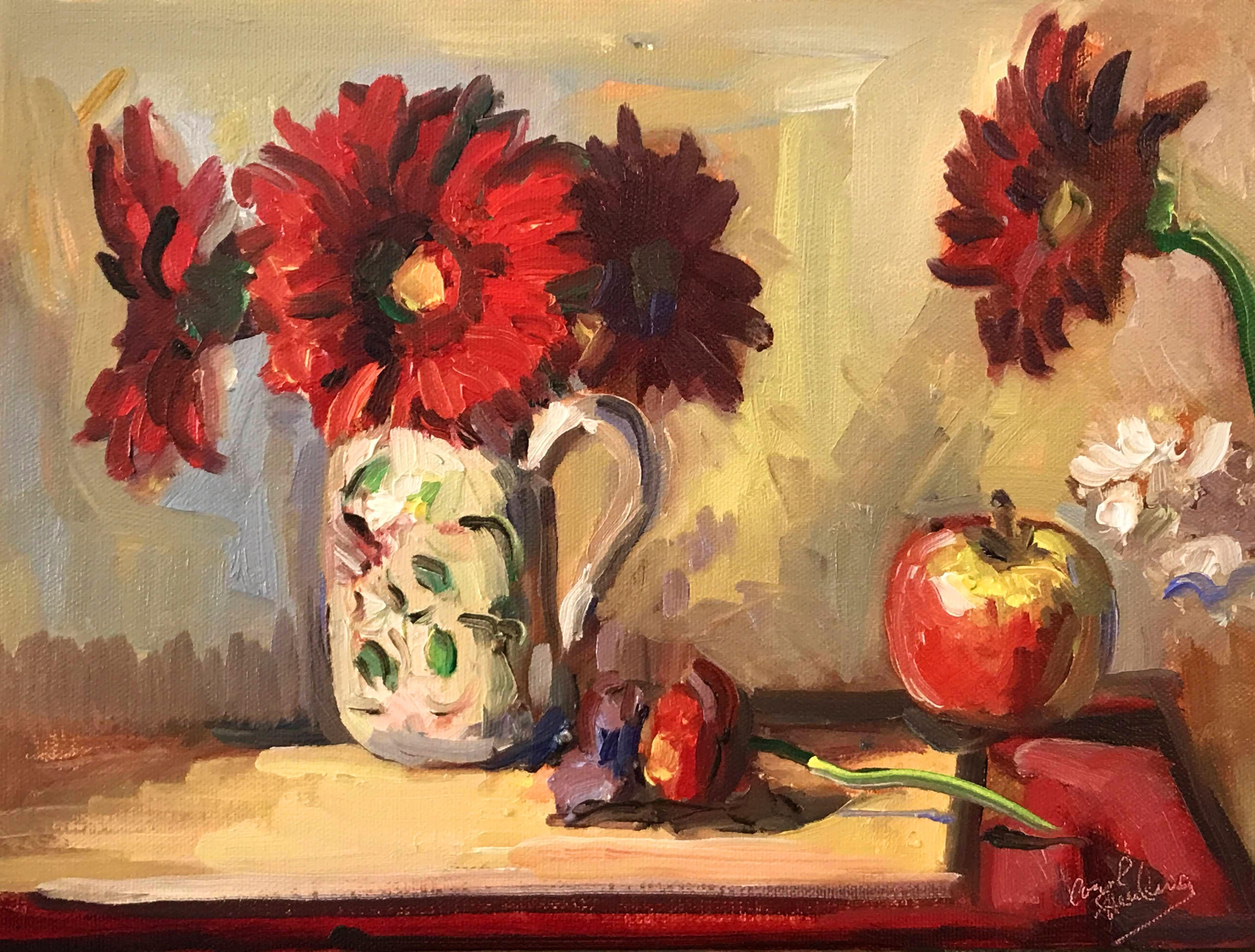Playful Gerbera will brighten your day!  Framing optional at additional price. :: Painting :: Contemporary :: This piece comes with an official certificate of authenticity signed by the artist :: Ready to Hang: No :: Signed: No ::  :: MDF Panel ::
