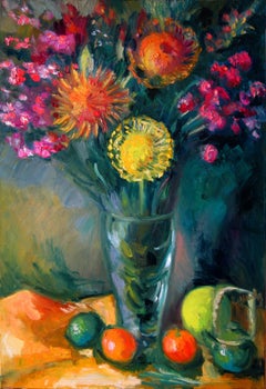 Protea und Pomelo, Gemälde, Öl auf Leinwand
