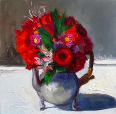 Roses in Tea Kettle, Painting, Oil on MDF Panel