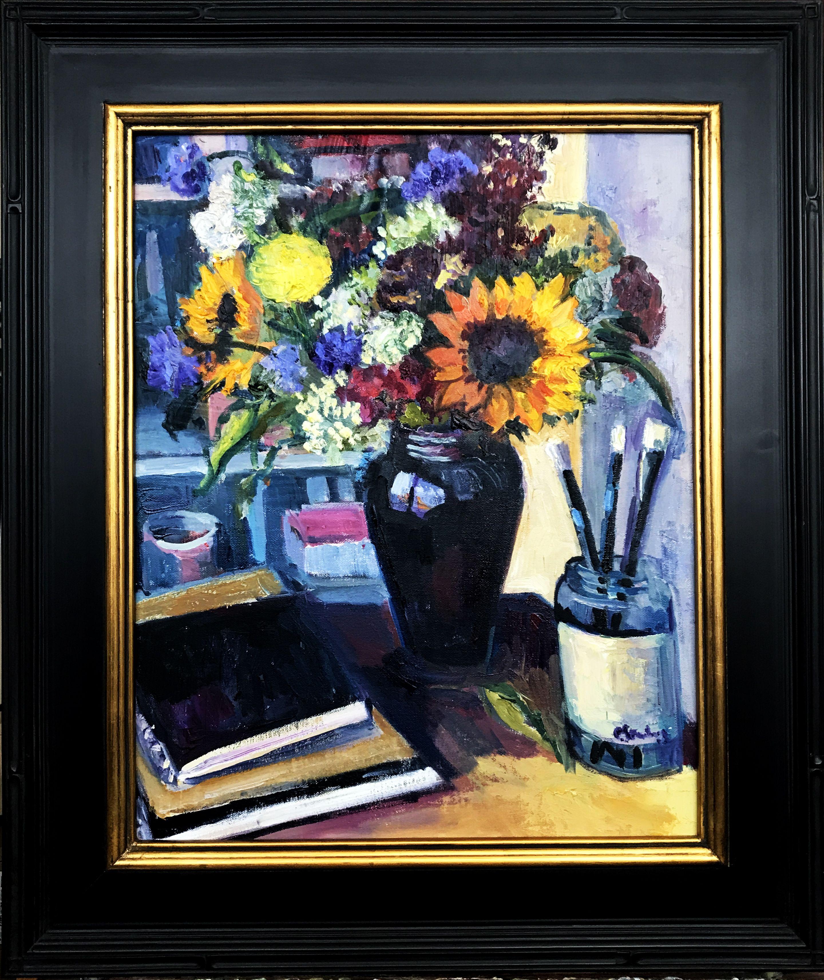 Girasoli con pennelli, Pittura, Olio su pannello MDF - Painting Impressionismo di Carol Steinberg