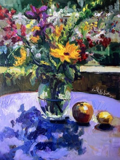 Wildflowers, Periwinkle, Painting, Oil on MDF Panel