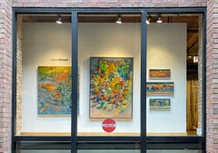 Blue Painting with Amaryllis - Colorful Impressionist Still Life Oil Painting