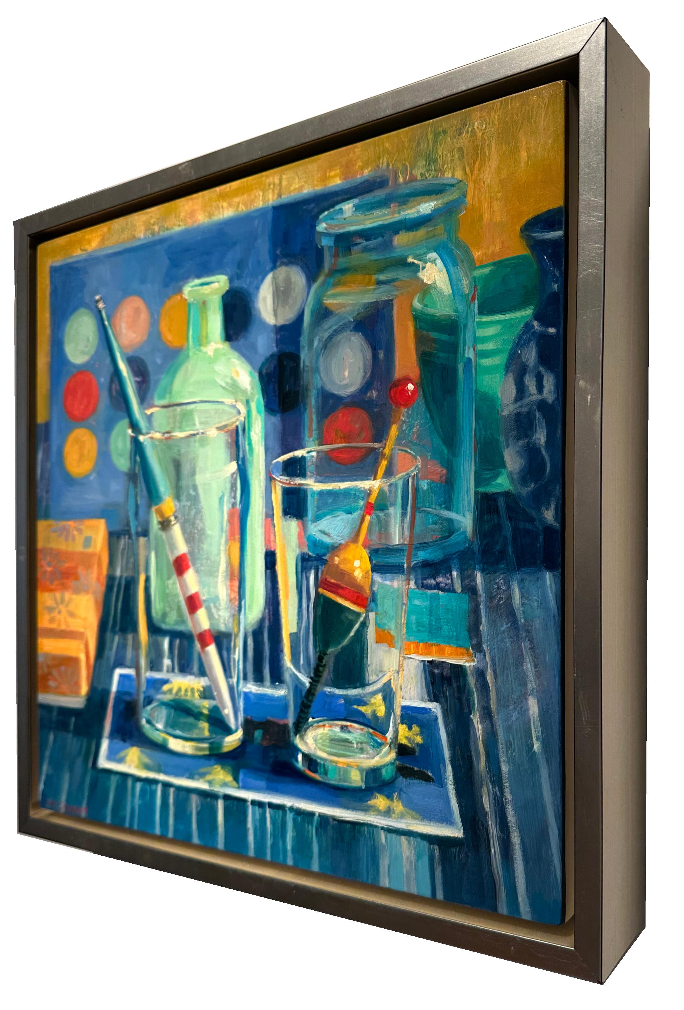 Bobbers - Colorato dipinto di natura morta in stile impressionista con esche da pesca - Painting Impressionismo di Carol Stewart