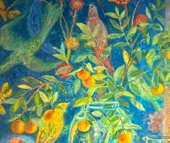 Calomondino. Nasturzio, uccelli - colorata natura morta impressionista dipinta a olio