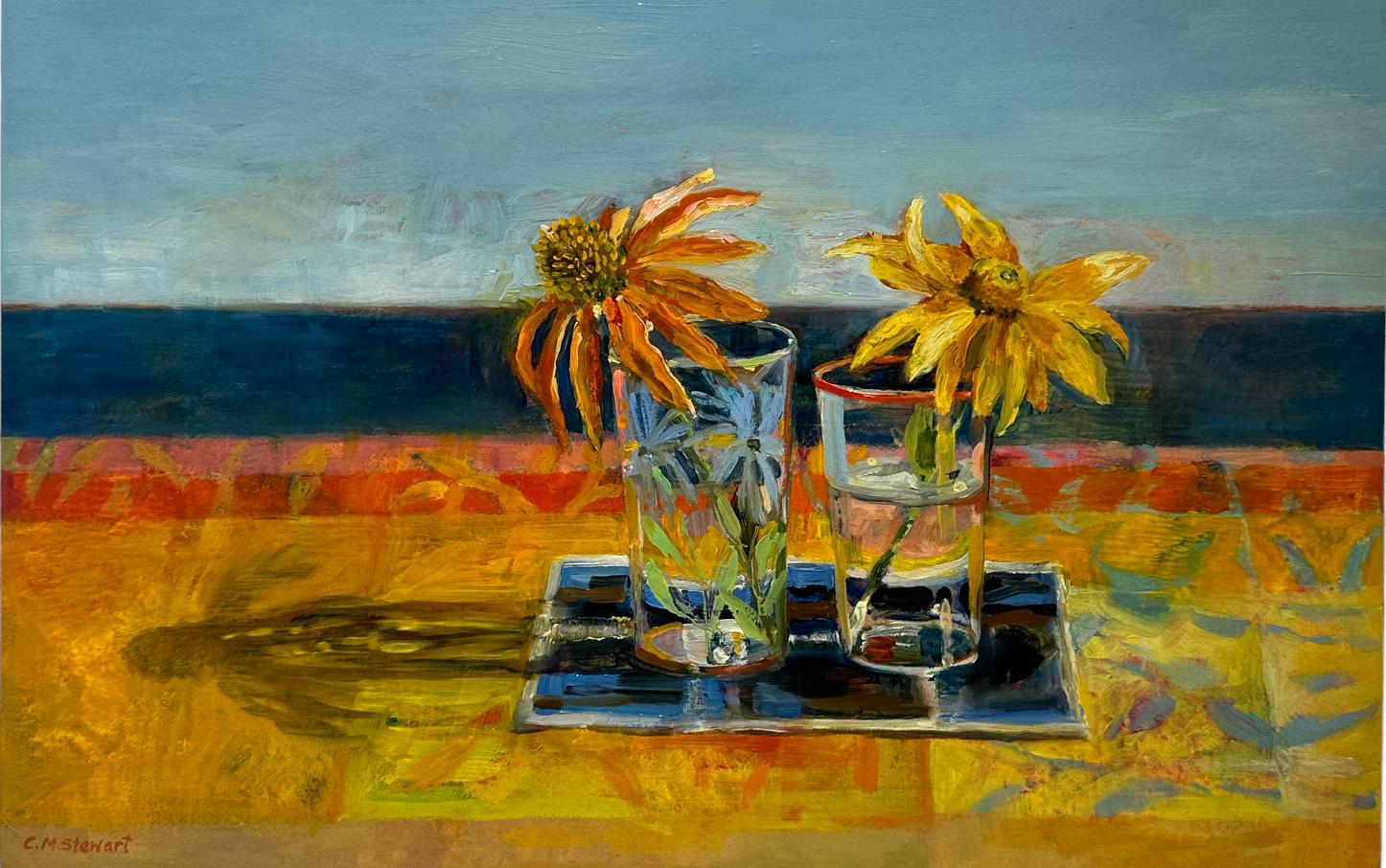 Carol Stewart Still-Life Painting - Coneflower, Rudbeckia - Colorful Floral Still Life Oil on Panel Painting
