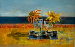 Coneflower, Rudbeckia - Colorful Floral Still Life Oil on Panel Painting
