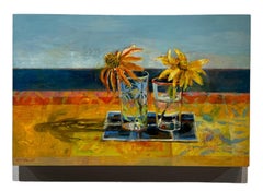 Coneflower, Rudbeckia - Colorful Floral Still Life Oil on Panel Painting