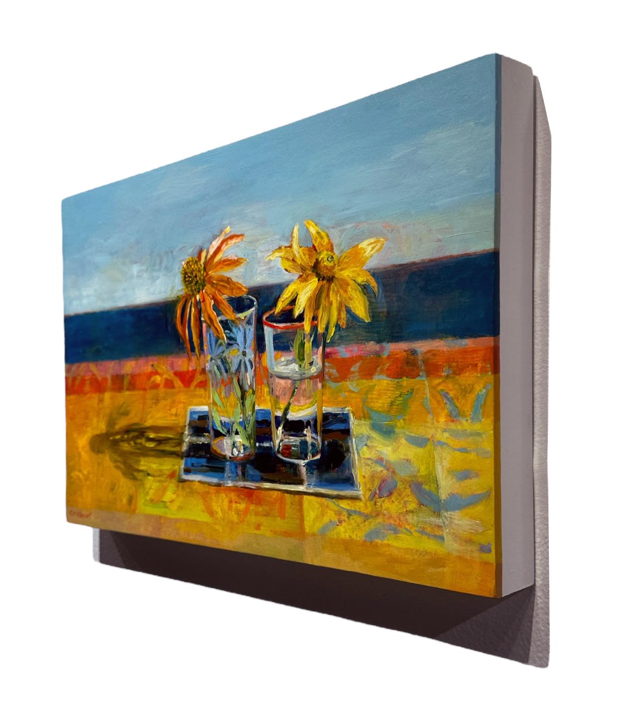 Coneflower, Rudbeckia - Colorful Floral Still Life Oil on Panel Painting For Sale 2