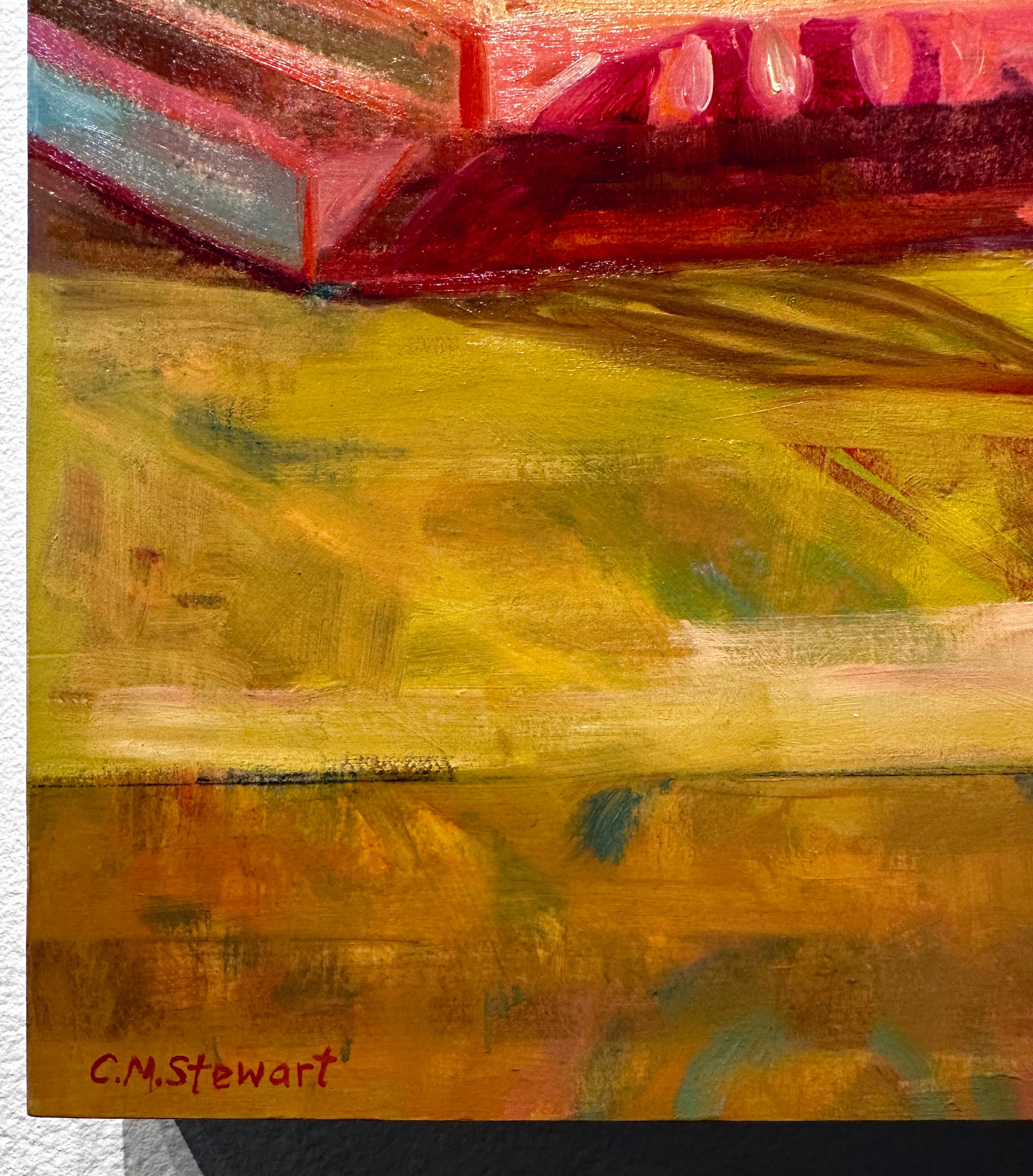 “Jungle Rhythm” is a sophisticated play of color and light. The viewer sees a unified composition emerge while at the same time, specific individual elements come into focus. Textures and colors abound with the use of reflective glasses, ornate