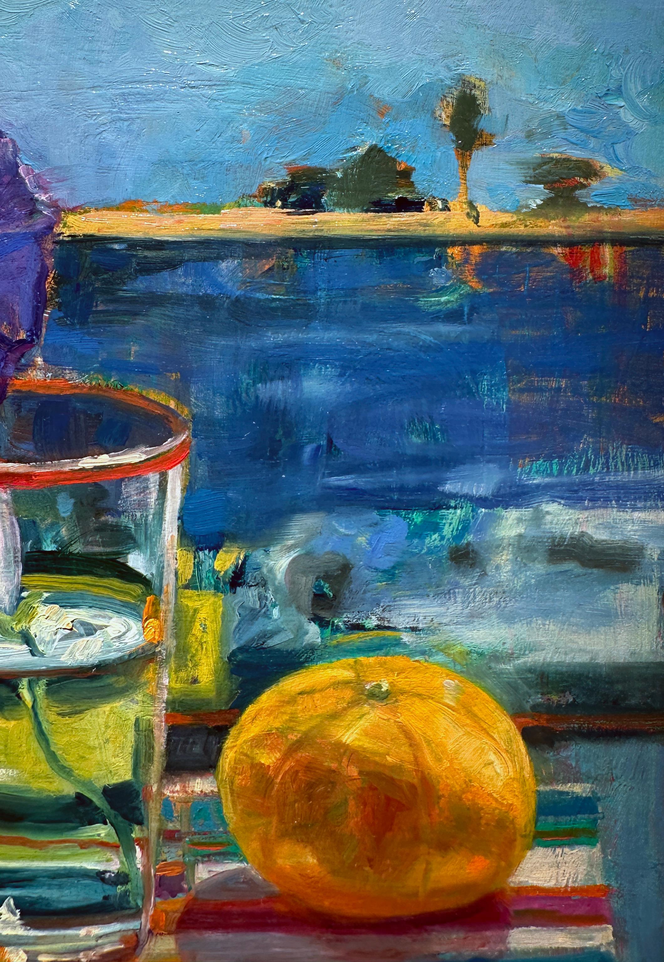 Morning Glory, Clementine - Colorata pittura ad olio di natura morta impressionista - Painting di Carol Stewart