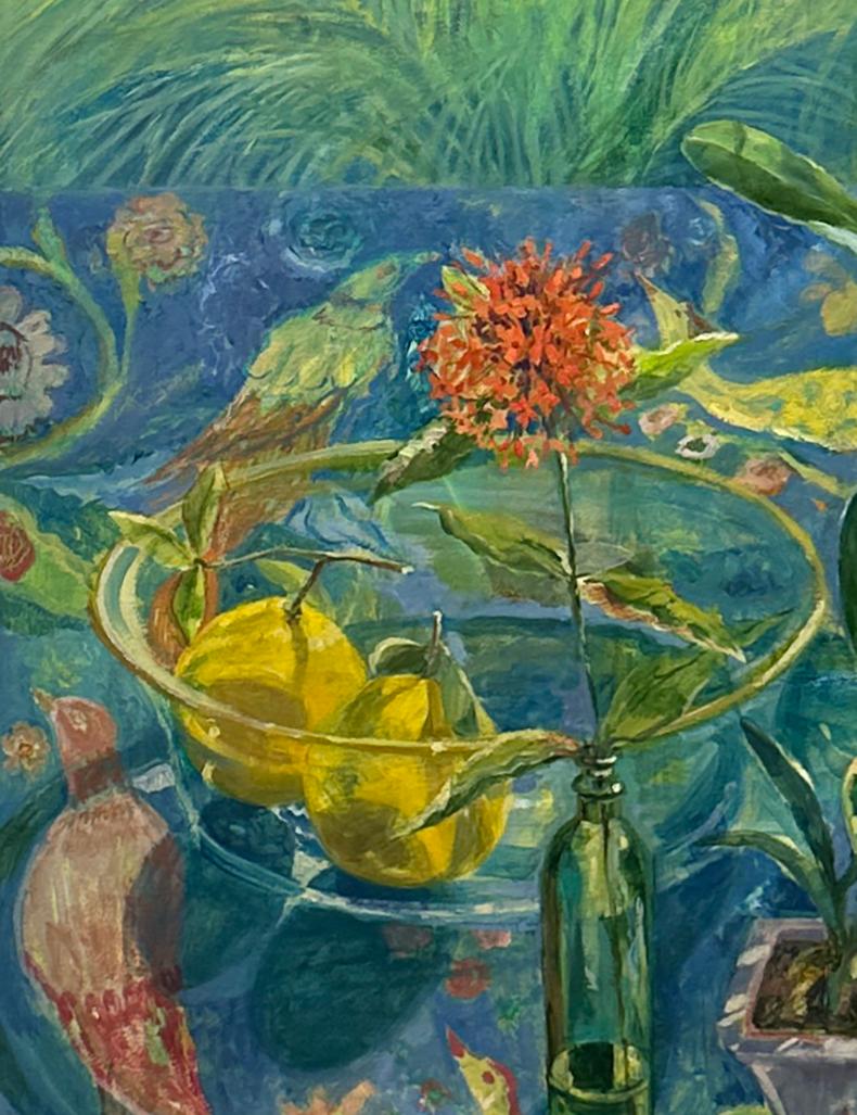 Orchidea, Ixora, Giglio - Tavola, arazzi vibranti, vetro riflettente e flora 1