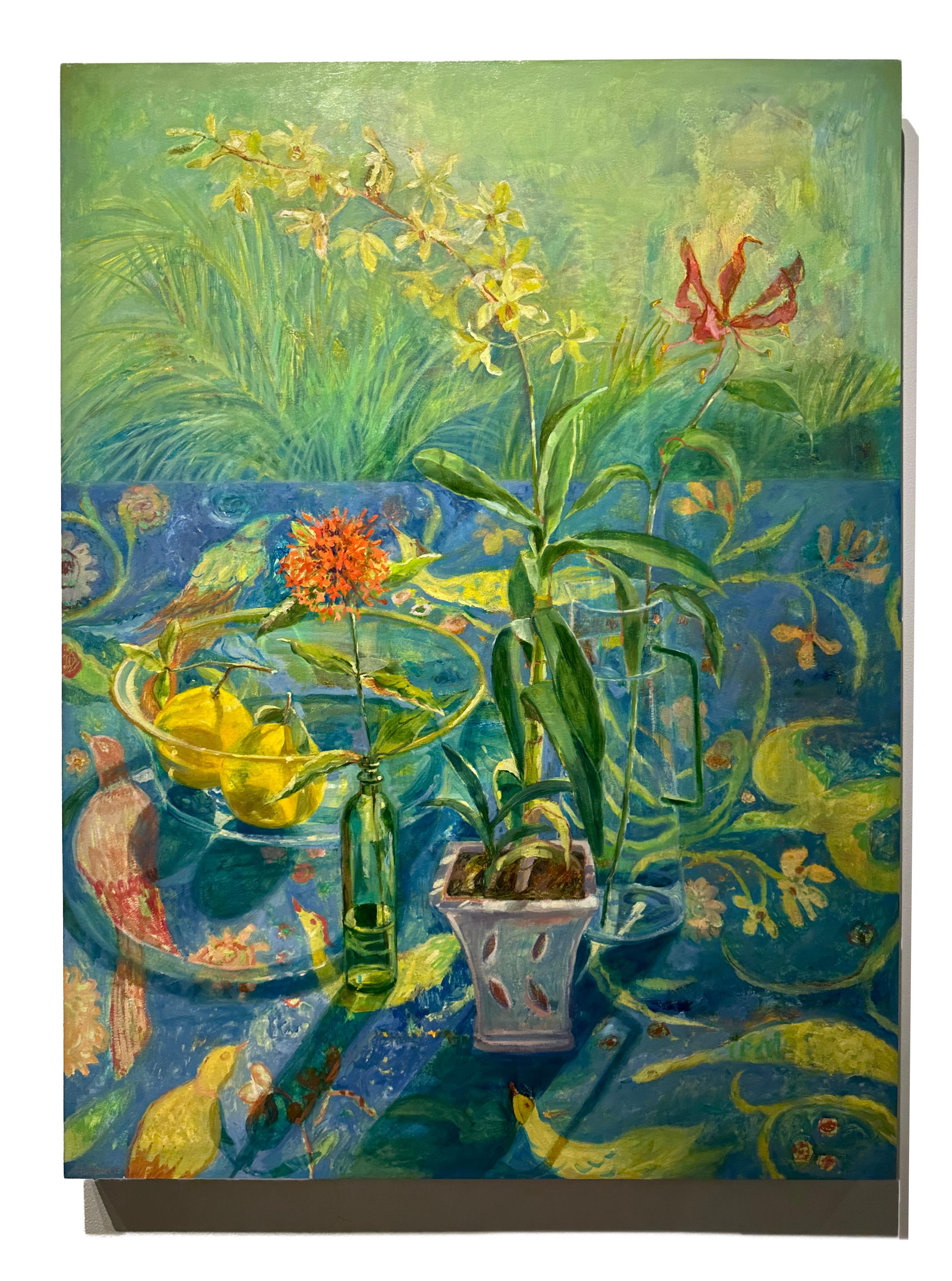 Orchidea, Ixora, Giglio - Tavola, arazzi vibranti, vetro riflettente e flora 4