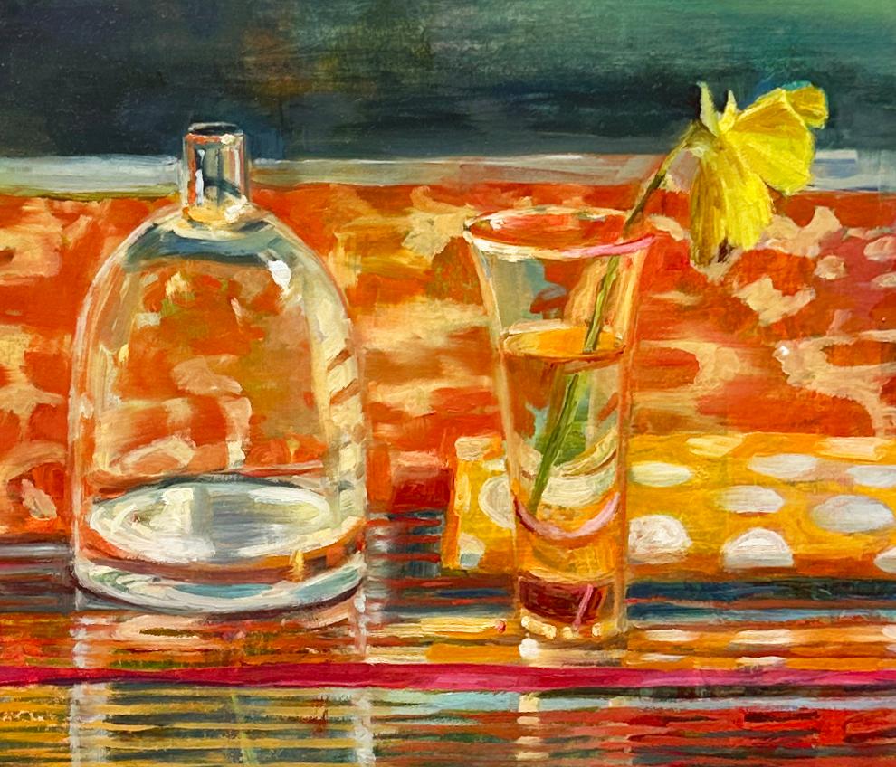 Pensamiento y motivos - Tela con motivos vibrantes, cristalería reflectante y un pensamiento en venta 1