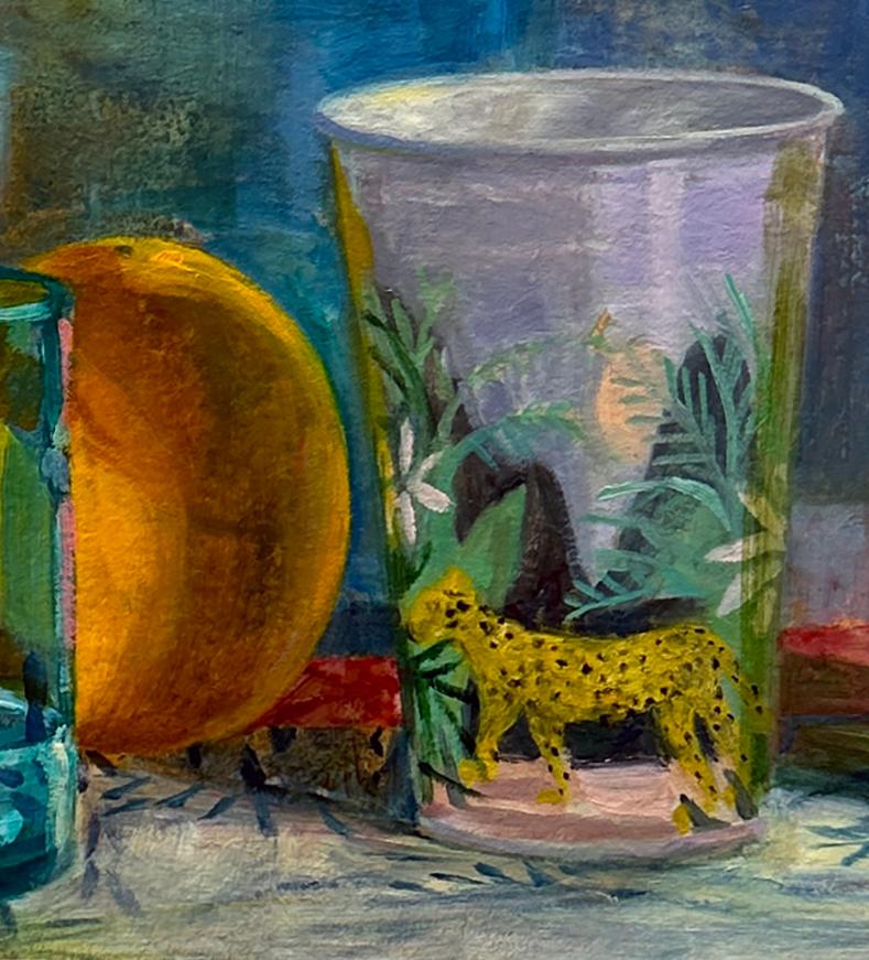 Turmeric, Nasturtium, Orange - Still Life with Patterns & Reflective Glassware 1