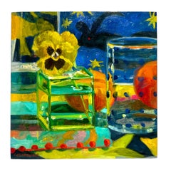 Yellow Pansy - Tablescape, Vibrant Patterns, Reflective Glass & Flora, Original