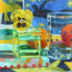 Yellow Pansy - Tablescape, Vibrant Patterns, Reflective Glass & Flora, Original 