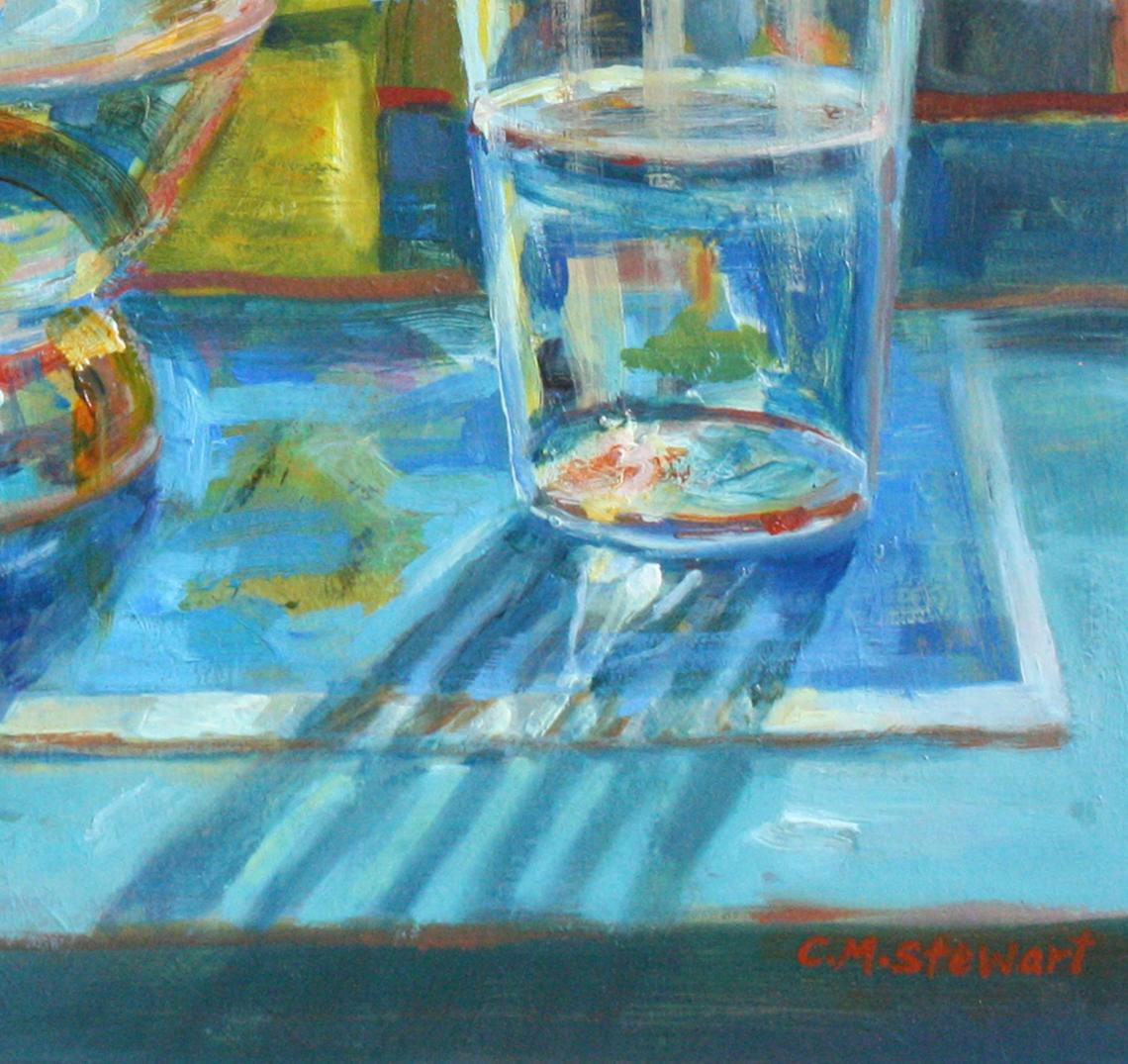 Zinnias et Diebenkorn - Nature morte impressionniste colorée à l'huile en vente 1