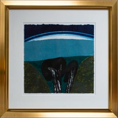 „Arroyo“, Holzschnitt und Monotypie-Landschaft, signiert von Carol Summers