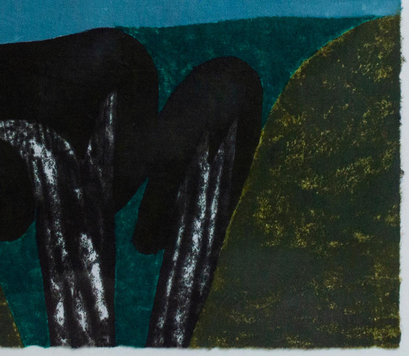 „Arroyo“, Holzschnitt und Monotypie-Landschaft, signiert von Carol Summers im Angebot 2