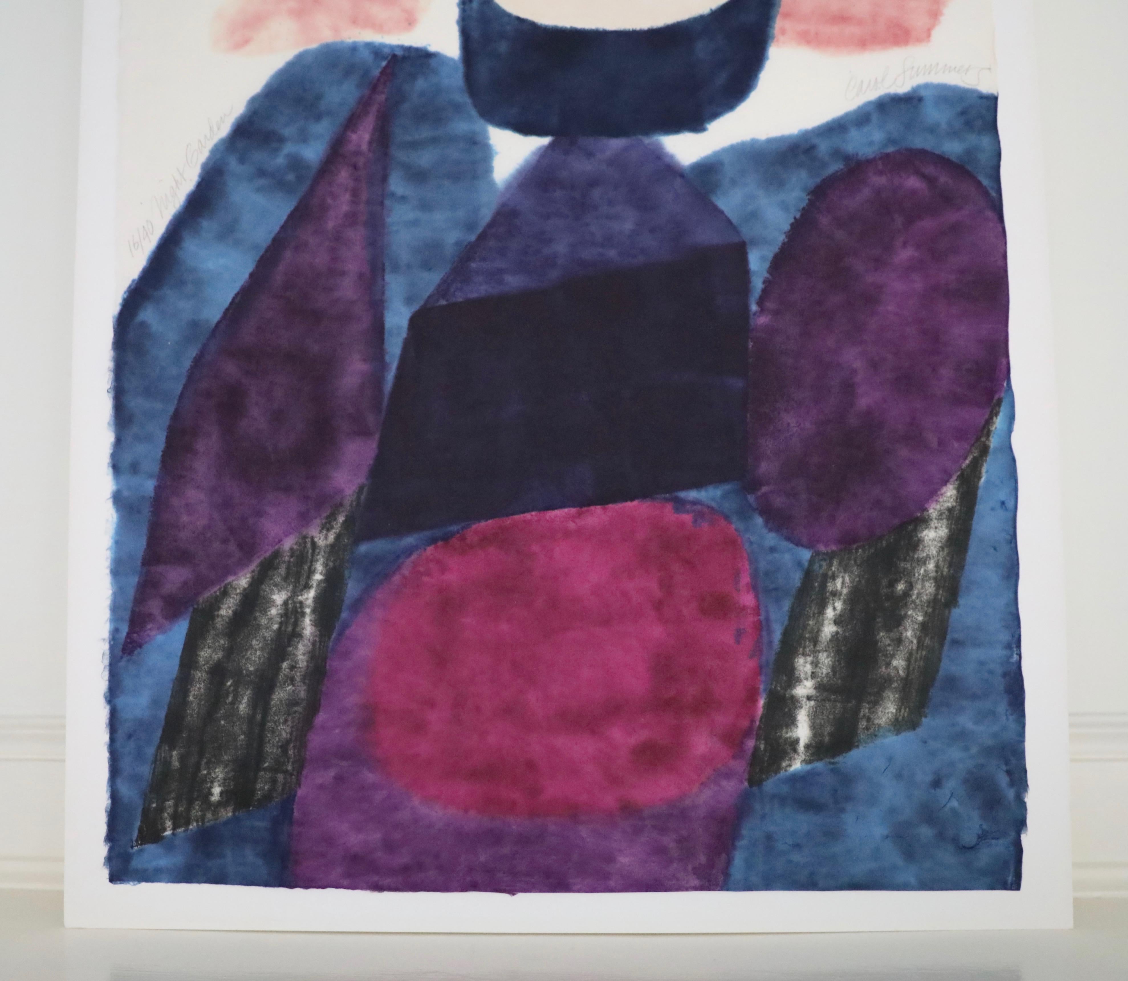 Carol Summers Woodblock Print on Japanese Paper, Night Garden For Sale 2