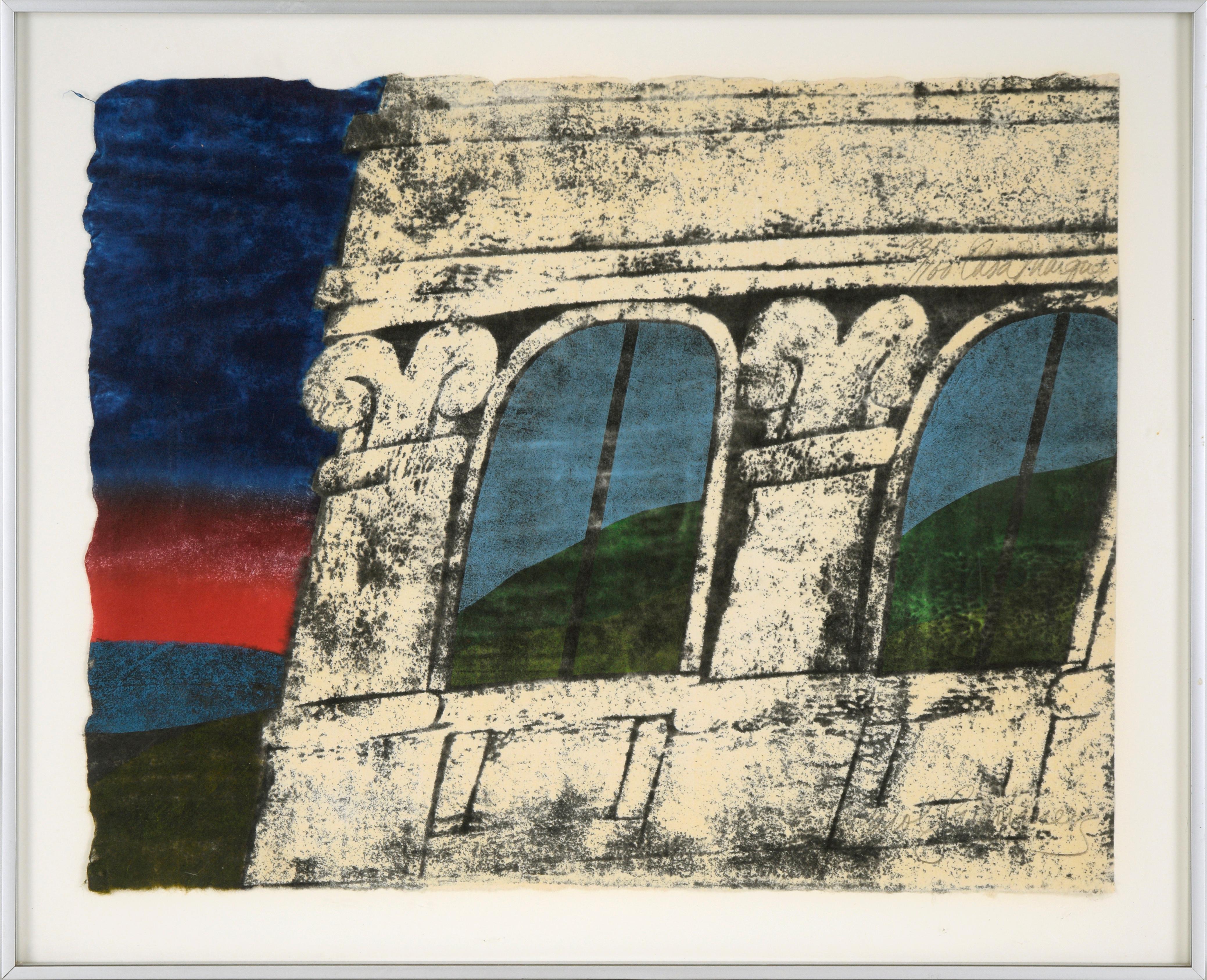 Landscape Print de Carol Summers - "Casa Márquez" Grabado original en madera, firmado y numerado 93/100
