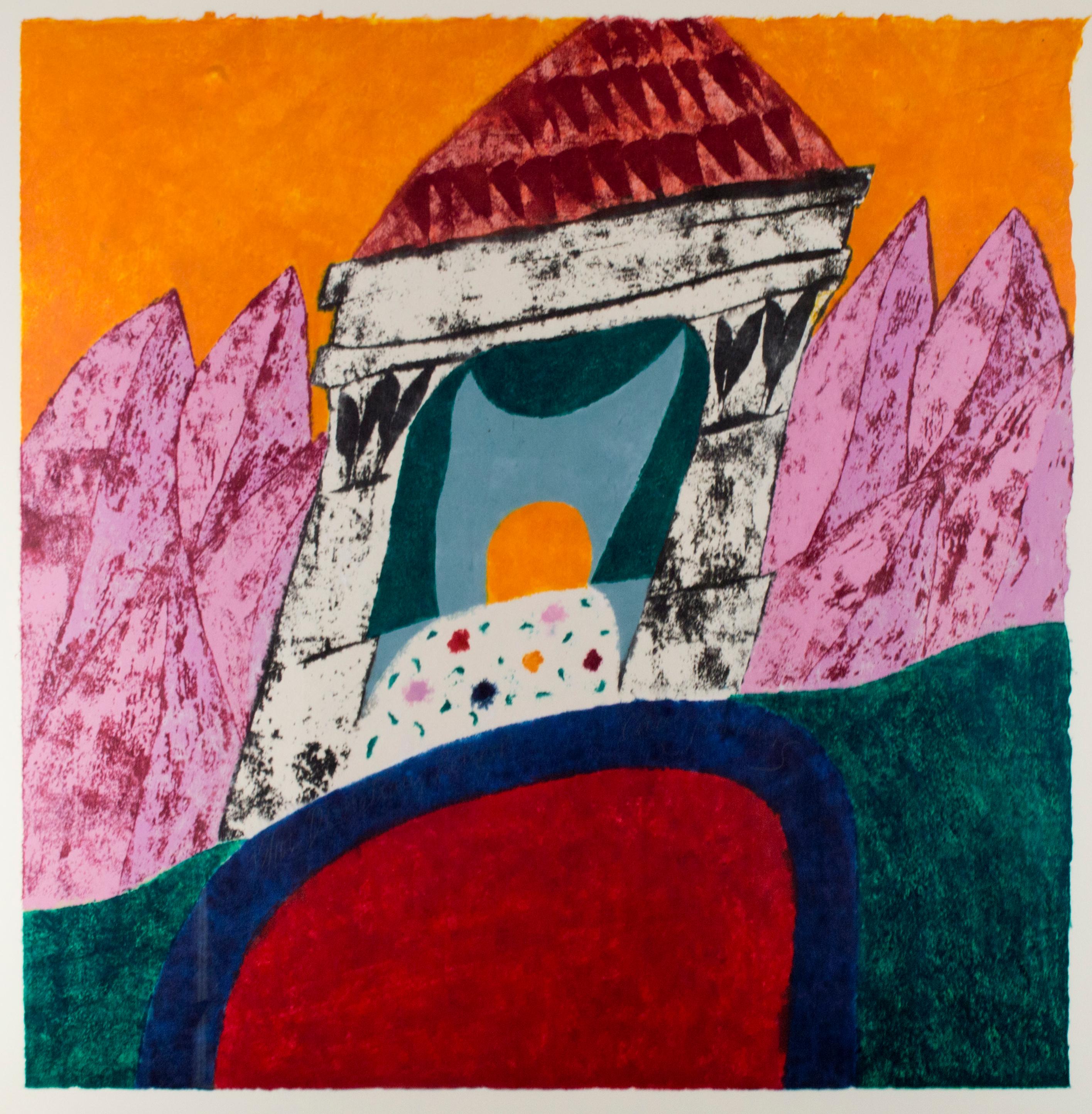 "Diocletian's Retreat, " Woodcut and Monotype signed by Carol Summers