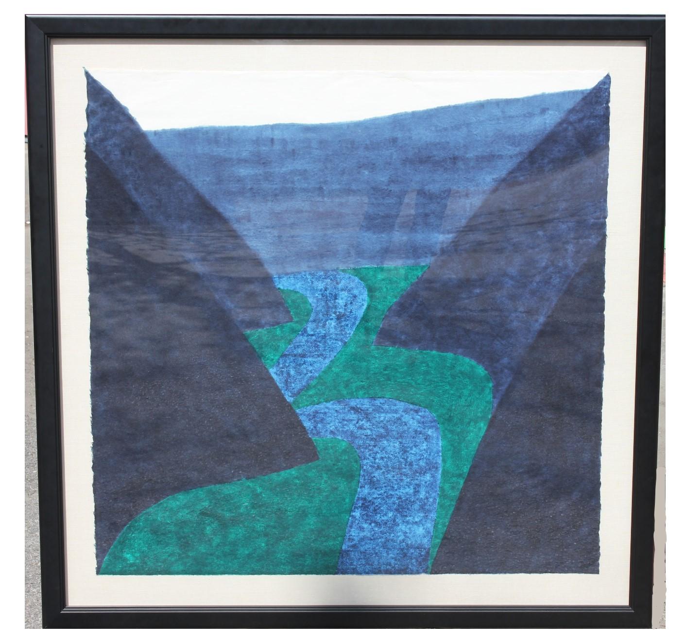 Carol Summers Abstract Print - "Kali Gandaki"- Blue Toned Canyon Landscape Edition 38/100