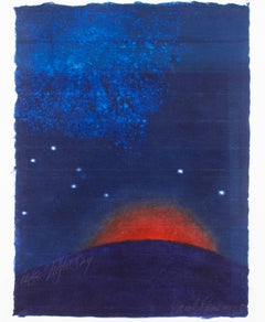 „Night Sky“, Original Holzschnitt & Monotypie Nachtlandschaft, signiert von Carol Summers