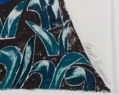 "Palepai, " Original Woodcut Abstract Landscape Elephants signed by Carol Summers