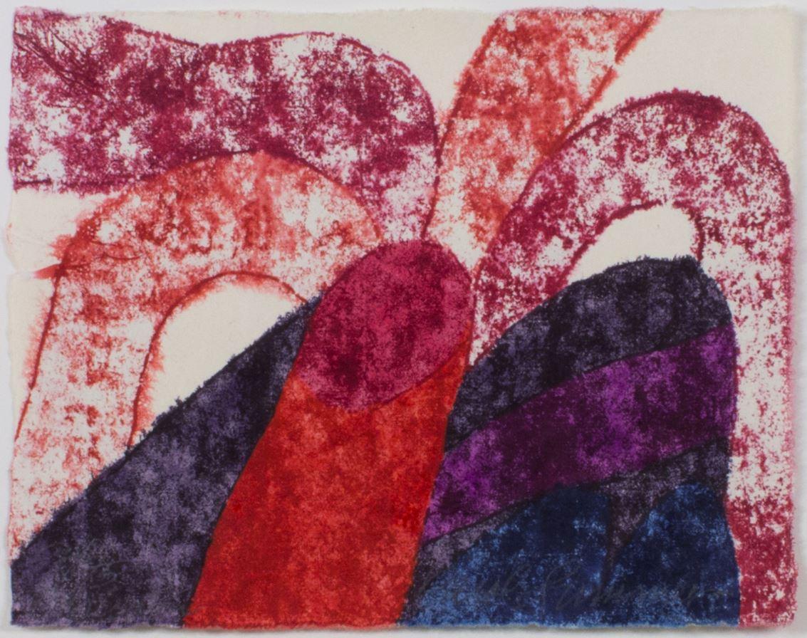 Landscape Print Carol Summers - ""Paricutin (Volcano in Michoacan, Mexique)" gravure sur bois et monotype signé par Summers