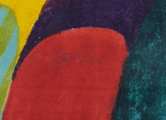 "Phewa Tal, " Multicolored Abstract Landscape Woodcut signed by Carol Summers