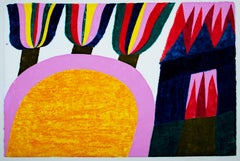 "Ravanna's Palace Burning, " Woodcut Landscape signed by Carol Summers