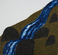 "Summer Pasture," Waterfall Landscape Woodcut signed by Carol Summers