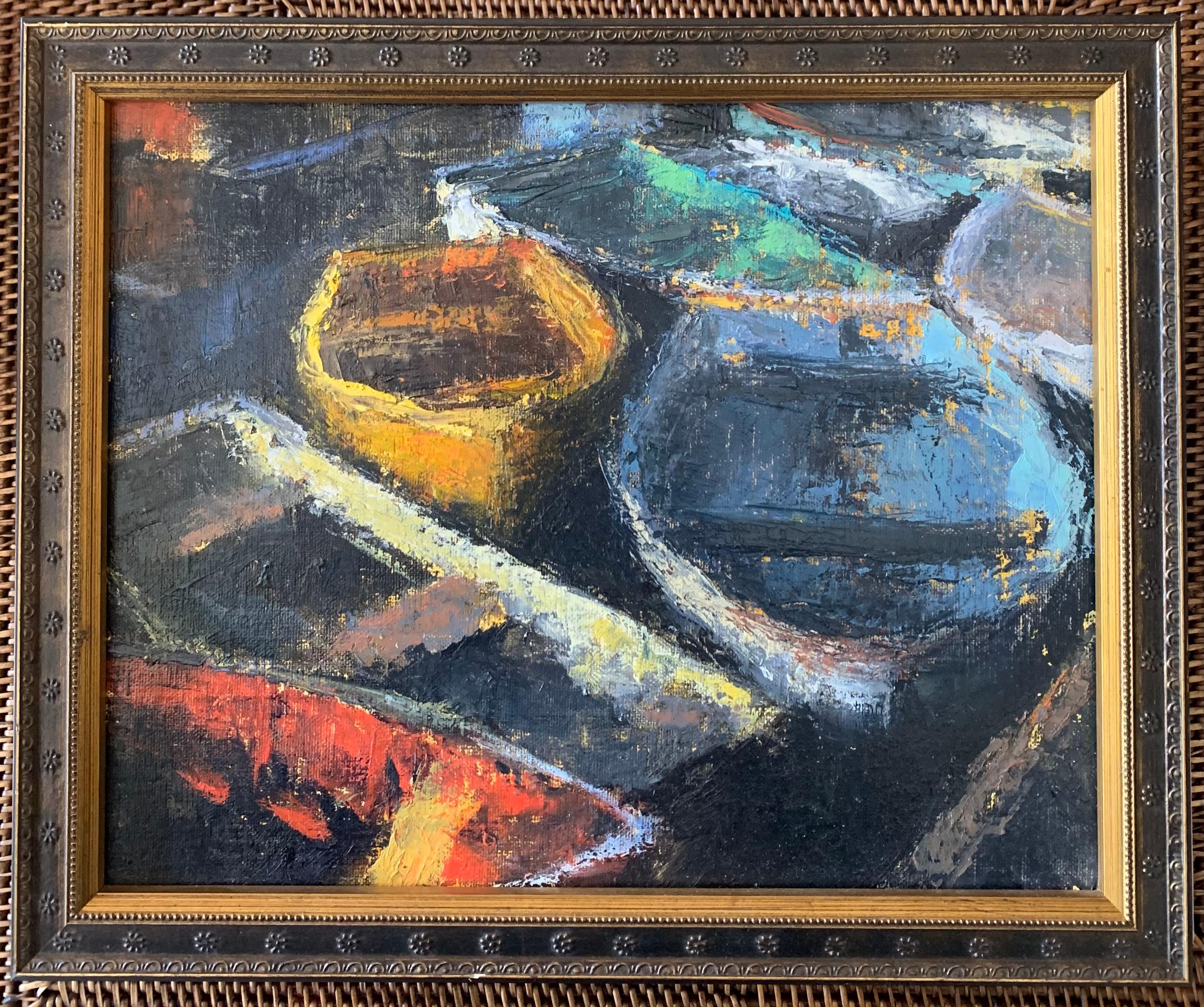 Dinghies Two
10.0 x 81.0 x 1.0, 5.0 lbs 
Oil Paint
Hand signed by artist 

Description:
An original, contemporary oil painting by Carol Tippit Woolworth. Inspired by the Impressionists, she depicts dinghies nestled among other boats floating in the