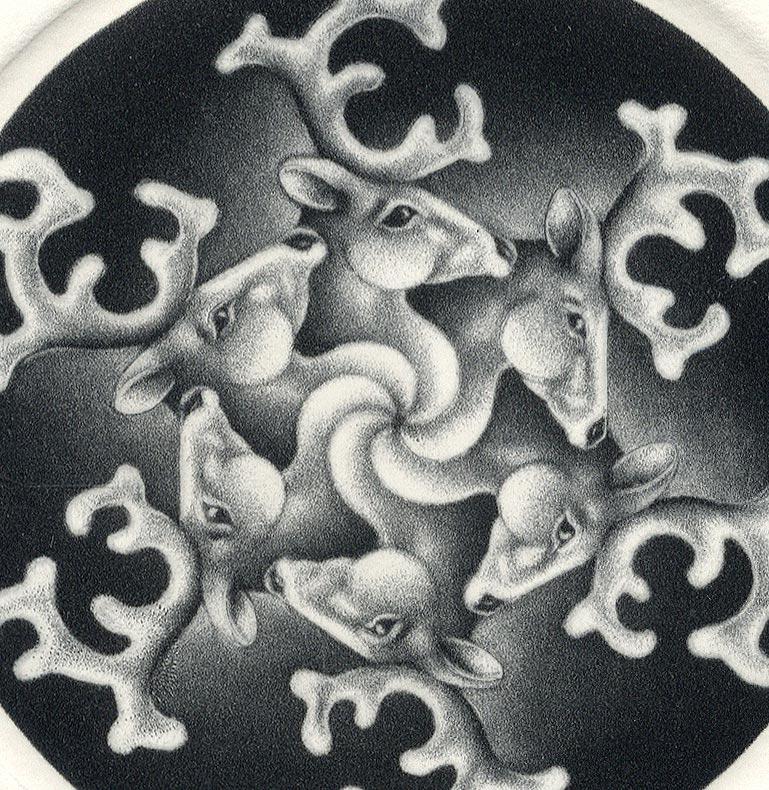 Deerflake (The artist's first work celebrating the Solstice / deer as snowflake) - Print by Carol Wax