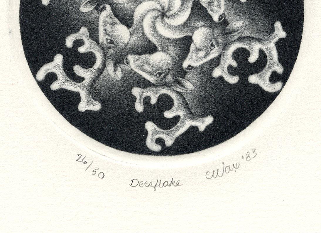 Deerflake (Das erste Werk des Künstlers, das den Solstice / den Hirsch als Schneeflocke feiert) (Amerikanische Moderne), Print, von Carol Wax