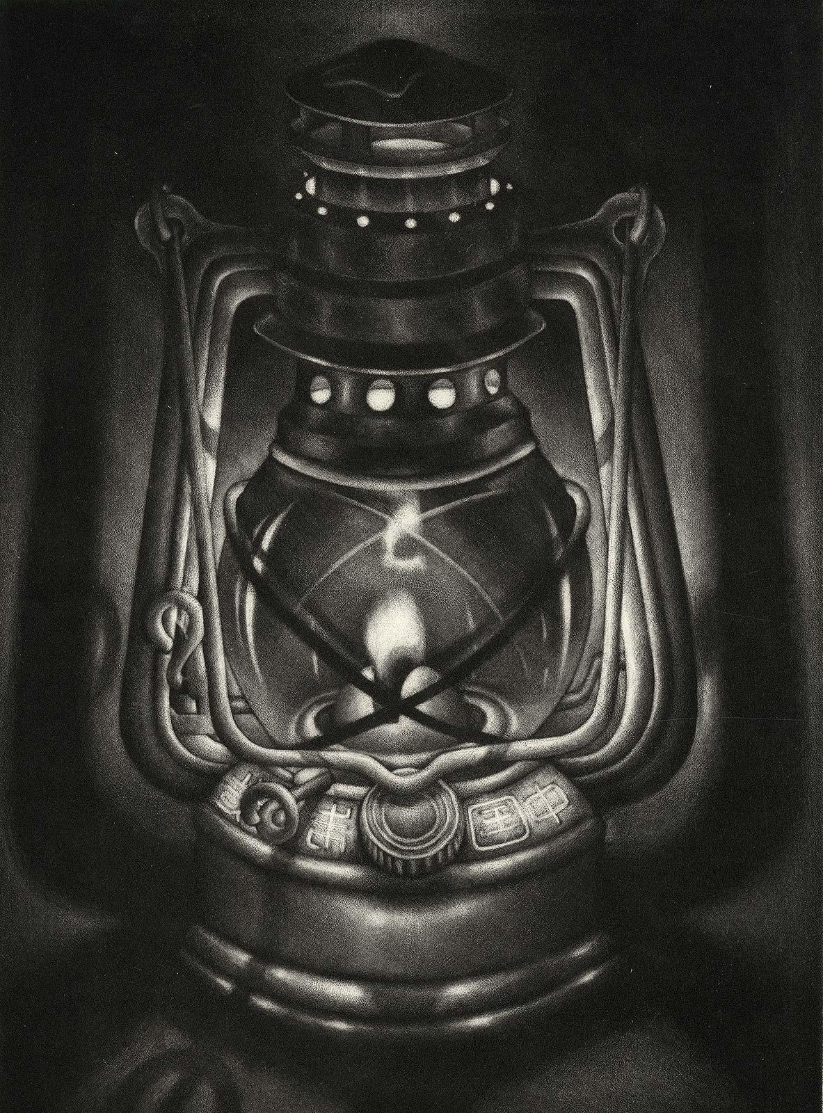 Made in China (A lantern with Chinese characters etched on the base) - Print by Carol Wax