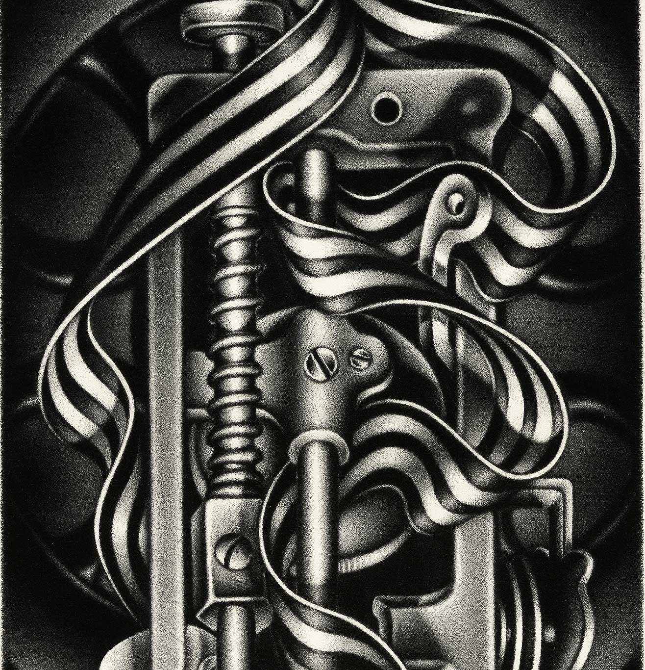 Trim Fit (Deconstructed Singer machine gives both steel and silk equal weight) - Print by Carol Wax