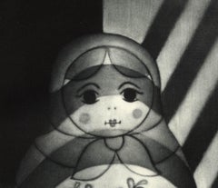 Venetian Blinds Russian Doll (Matryoshka resting dolls with light from blinds)