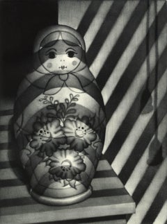 Venetian Blinds Russian Doll (Matryoshka resting dolls with light from blinds)