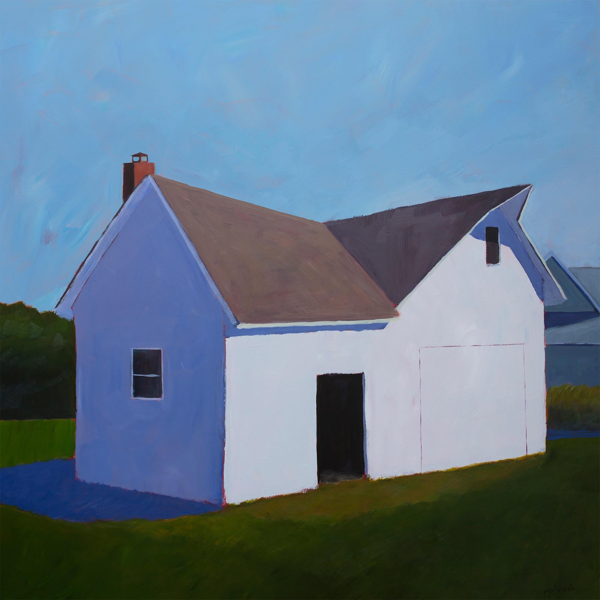 Carol Young Landscape Painting - "Bayside Barn, " Contemporary Barn Painting