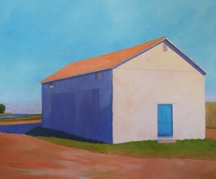 'Cantaloupe and Coastline' Large Bold Contemporary Barn Acrylic Painting