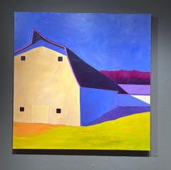 Carol Young, "Blackberry and Lime", 40x40 Colorful Barn Landscape Oil on Board